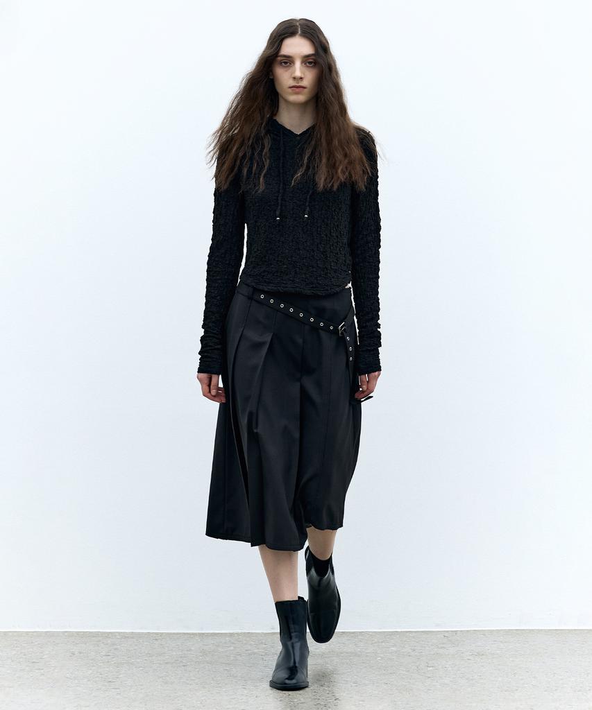 Textured Hooded Top Black