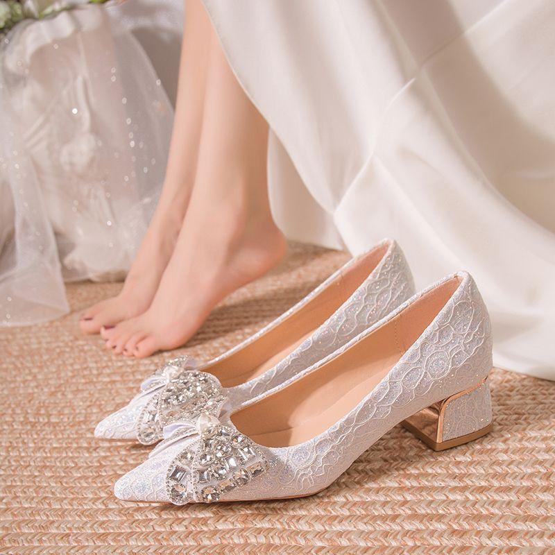 Daily two wear medium heel bridesmaid shoes 2025 spring and summer new fashionable versatile bride shoes wedding dress can wear single shoes women