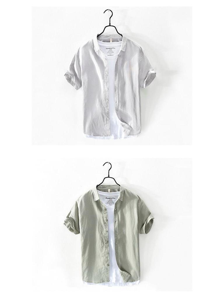 Men's Summer Short-Sleeve Ice Silk Linen Business Casual Shirt - White Trend