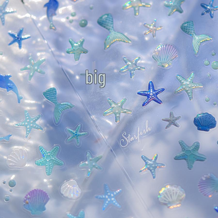 Gradient Blue Iridescent Seashell & Starfish Nail Art Stickers
