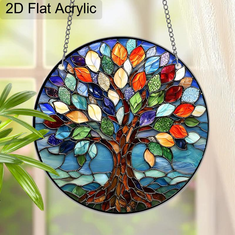 Acrylic Colorful Tree of Life Suncatcher Stained Glass Effect Window Hanging Ornament Spiritual Home Decor Gifts