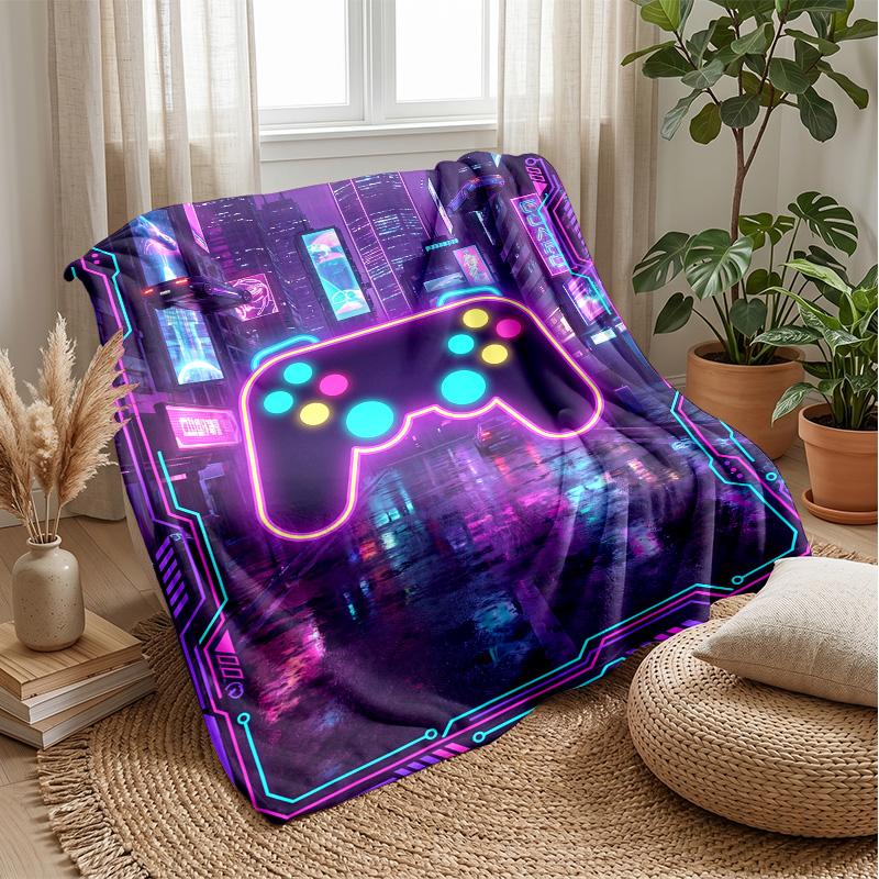 Cyberpunk Game Controller blanket Personalized Name Flannel Blanket Soft Cozy Plush Throw for Sofa Bed Lightweight Home Decor