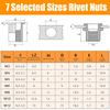 320PCS Zinc-Plated Rivet Nut Assortment M3-M12  Flat Head Vertical KnurledThreaded Rivet Insert Nutsert Cap Rivet Nu Sett