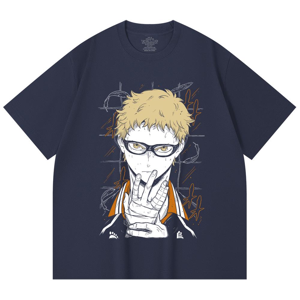230 Gsm 100% Cotton Haikyu V4 Tsukki Print Unisex Heavy Cotton T Shirt
