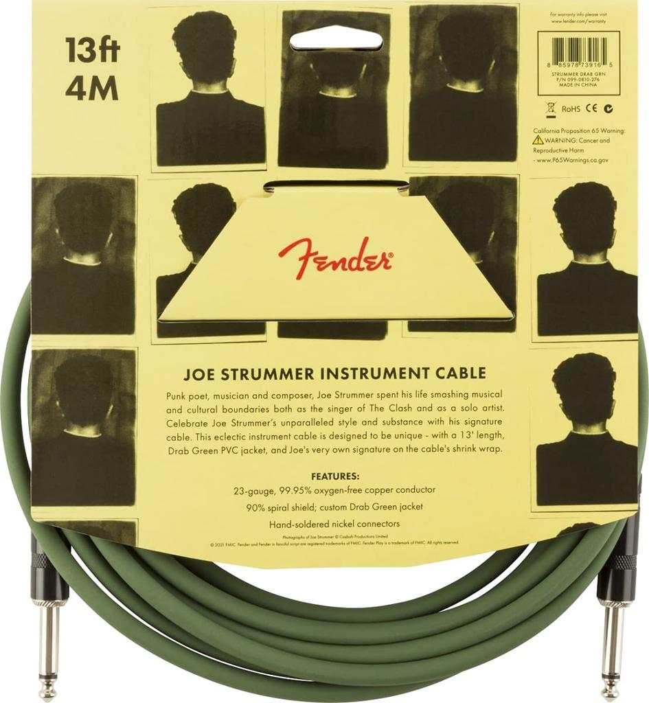 Fender Shielded Cable Strummer Pro 13' Instrument Cable, Drab Green