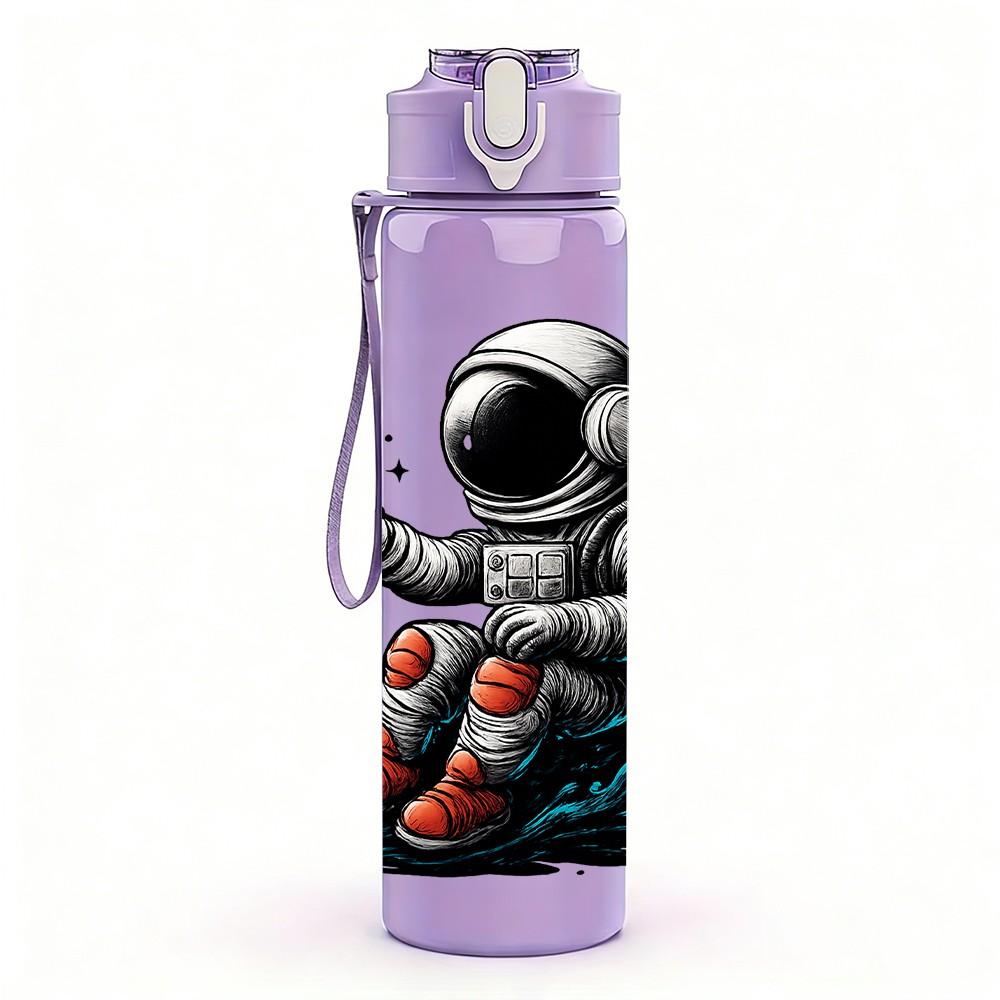 1PC Sitting Astronaut Space Suit Pattern 750ml Color Plastic Sports Water Bottle Leakproof Flip Straw Lid Suitable for Sports Office Home Use