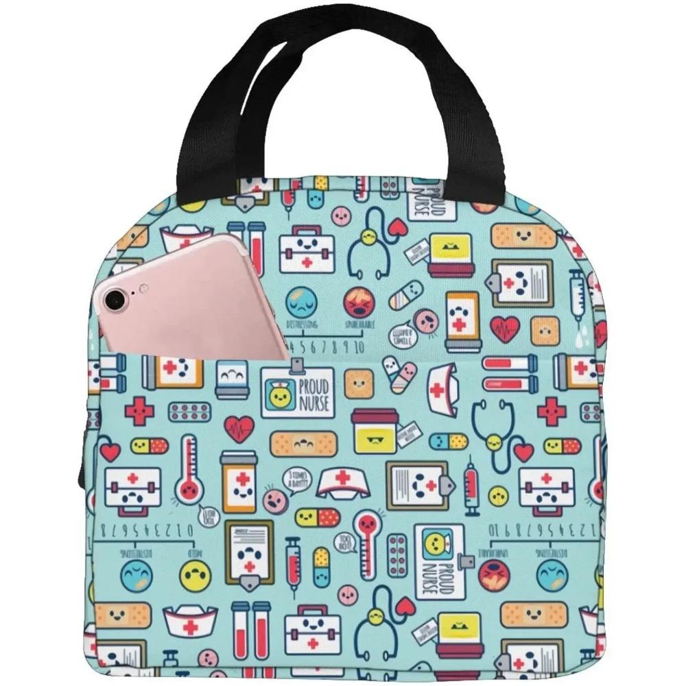Nurse Theme Lunch Bag for Women Insulated Tote Bag Reusable Cooler Lunch Box for Work Picnic Travel