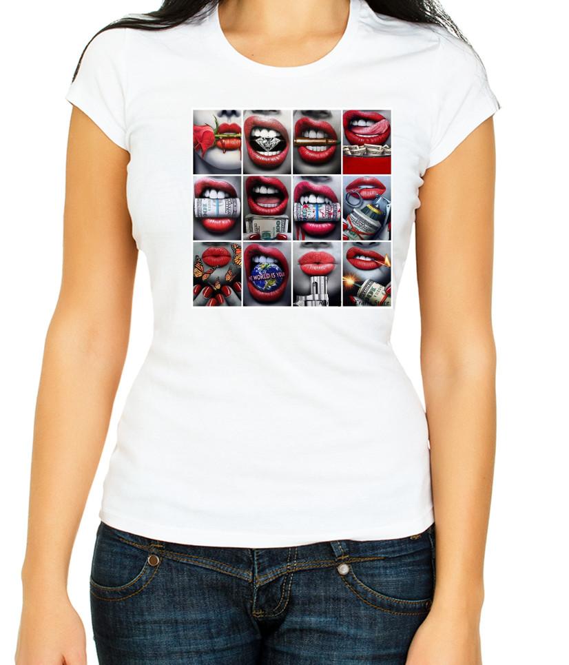 

Red Lips Collage White 3/4 Short Sleeve T Shirt Woman F436 2XL