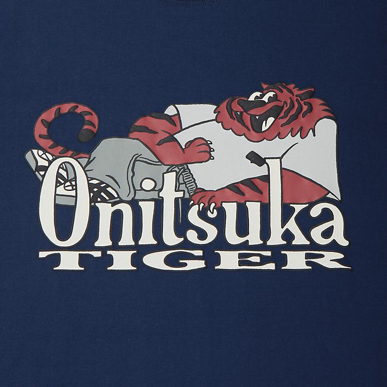 ONITSUKA TIGER Graphic Tee Solid Color Short Sleeve Crew Neck T-Shirt Unisex Tops Navy-Blue 2183B607-400