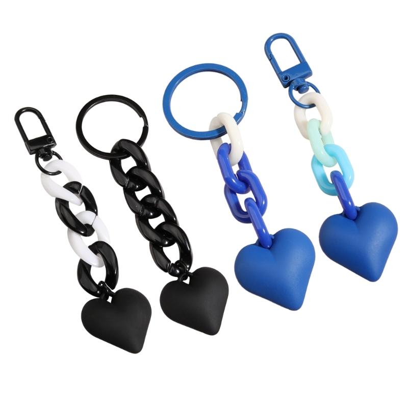 Handmade Heart Keychain Plastic Link Chain Key Rings for Women Girls Handbag Pendant Accessories Car Keys Jewelry Gifts