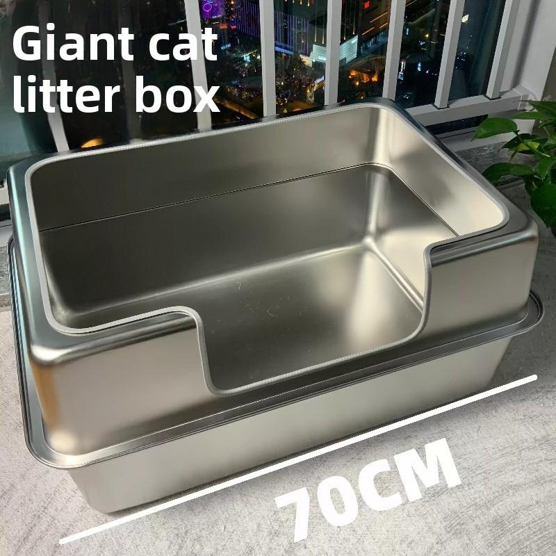 Stainless Steel Jumbo Cat Litter Box Open Type Cat Bedpans Low-Entry Kitty Toilet with Anti-Splash Design Pet Potty for Kittens