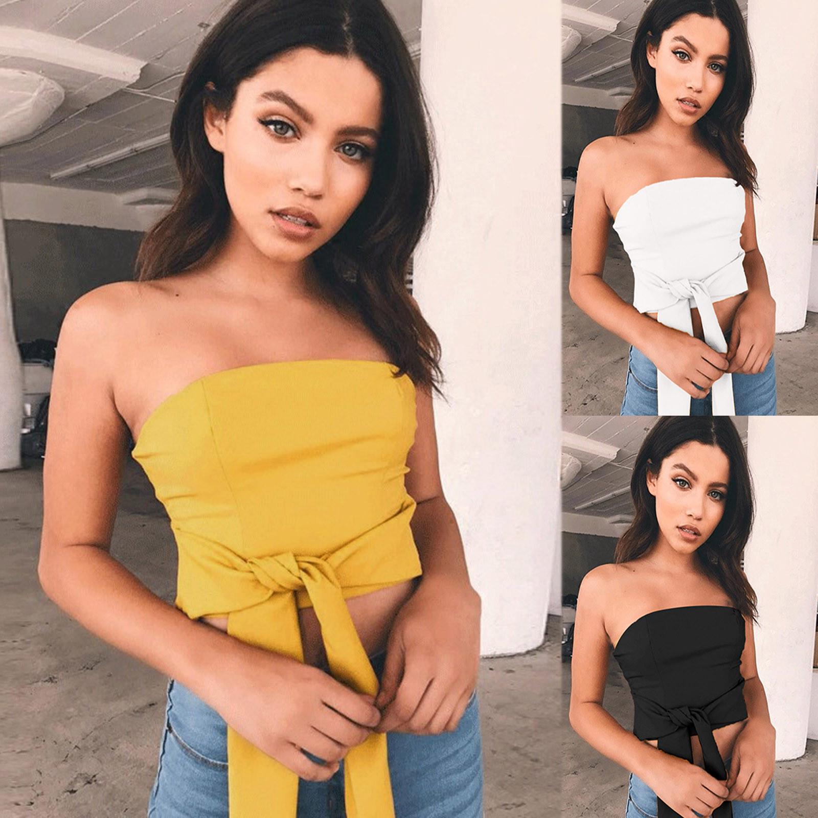 

Женский модный однотонный сексуальный топ без рукавов с бантом на бретельках