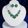 European & American Style Zircon Emerald Necklace & Earrings Set - Plum Blossom Design Clavicle Chain