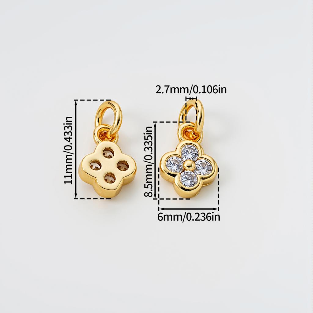 5Pcs/Pack 6mm 14/18K Gold Color Plated Flower Pendants with Zircon for DIY Bracelet Necklace Jewelry Making Accessories