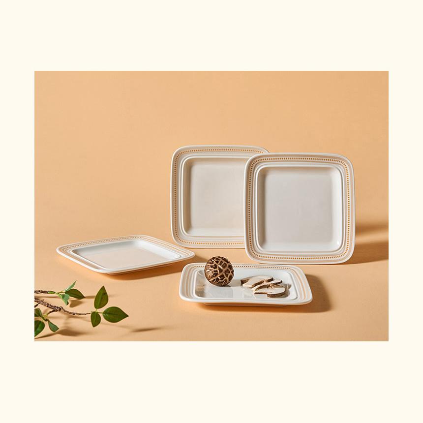 CORELLE Rosemont Ceramic Square Plate 4p Tableware Ivory-Orange