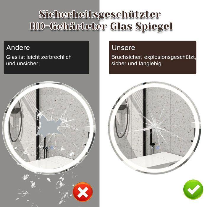 Miroir salle de bain - NETTLIFE - LED rond 70 cm - Dimmable 3000-6500K - Interrupteur tactile - Antibuée IP44