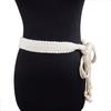 Women's Cotton Linen Woven Bead Belt Soft Breathable Adjustable Waistband for Daily Comfort Fashion and Travel