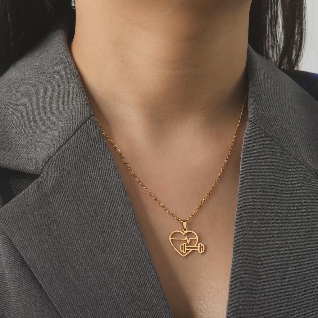 Cazador HeartBeat Dumbbell Pendant Necklaces for Women Exercise Sport Stainless Steel Jewelry Necklace Birthday Gift Wholesale