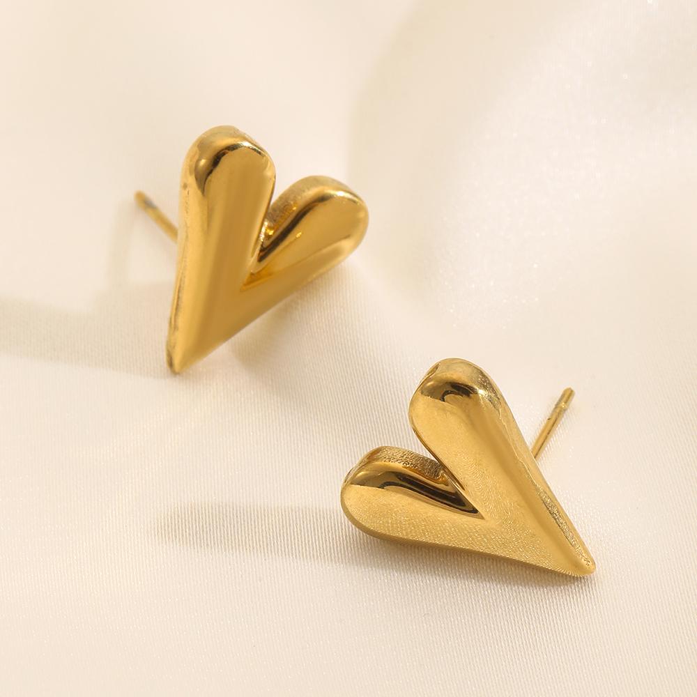 316L Stainless Steel Heart Stud Earrings for Women 18K Gold Color Plated Waterproof Charm Trend Basic Daily Zircon Gift