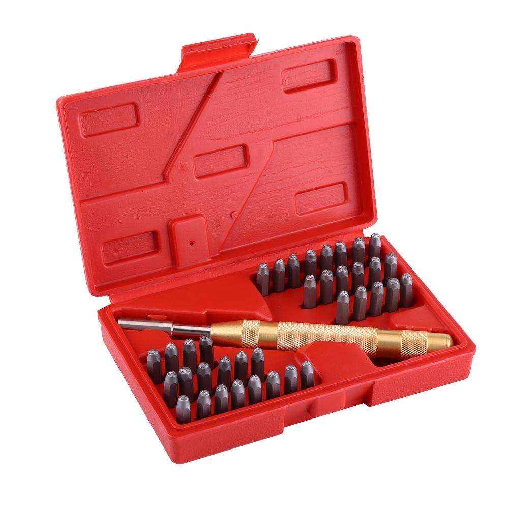 38pc Automatic Letter Number Stamping Metal Punch Stamp Set Tool Kit for Plastics Leather Mark