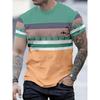 Men's Fashion Stripe Splicing 3D Printed Short Sleeve Comfortable to Wear