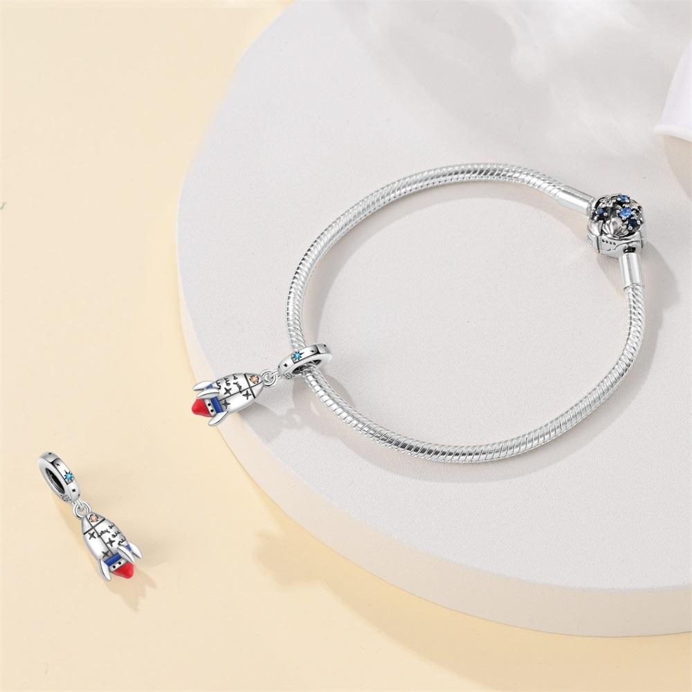 Original Charms Copper Space Rocket Pendant Beads Fit Bracelet Women Jewelry Making Diy Gift