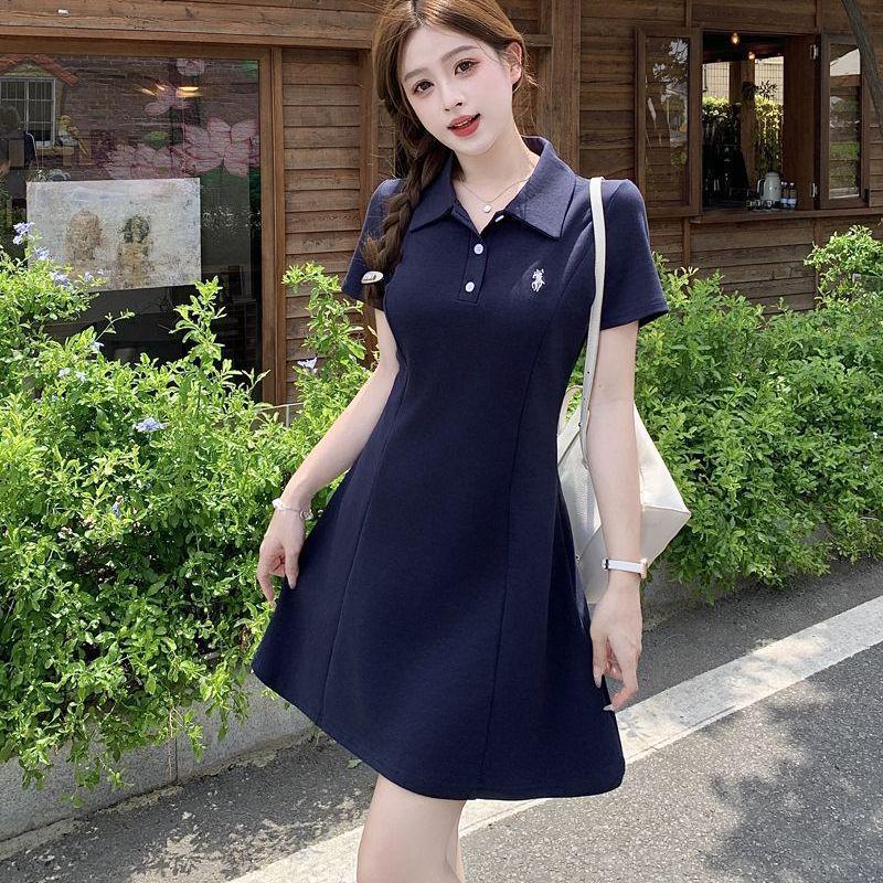 

Plus Size Embroidered Short Sleeve Waist-Cinched Midi Dress - Stylish & Slimming L for 100-120 jin