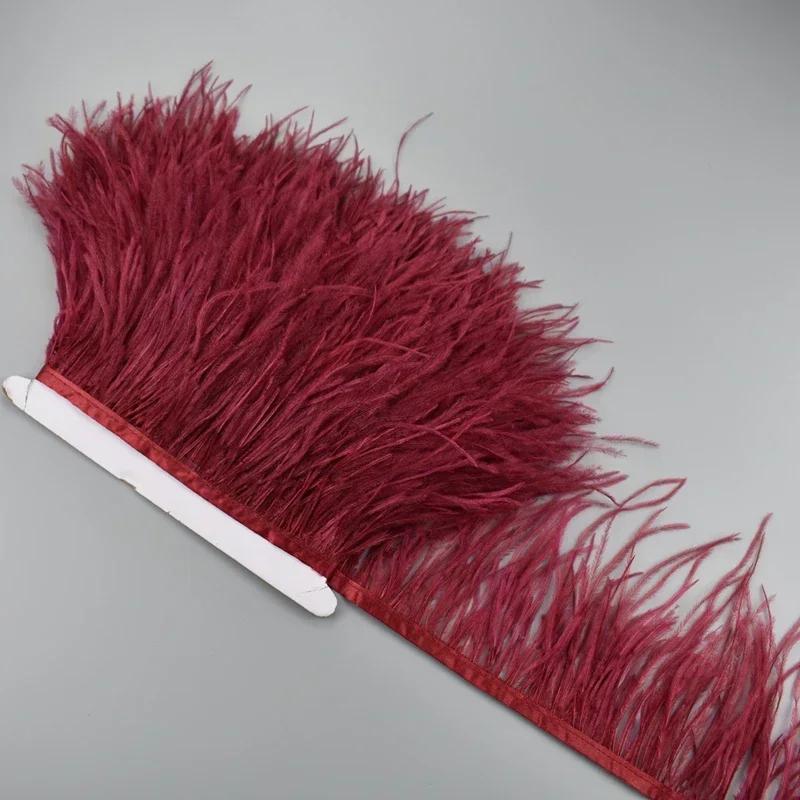 Feather1Meter Ostrich Feathers on Ribbon Tape 10-15CM White Feather Tassel Fringe Trim Boa Sewing Trimmings Clothes Accessoires Mariage
