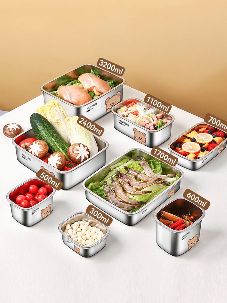 WORTHBUY 304 Stainless Steel Lunch Box Fresh-keeping Box Microwave Heatable Fridge Sealed Storage Box Portable Food Container