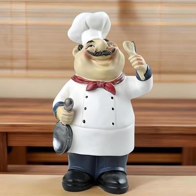 Chef Figurines Farmhouse Figurine Decor Resin Statue Ornament Small Bearded Chef Statue For Countertop Cabinet Cupboard