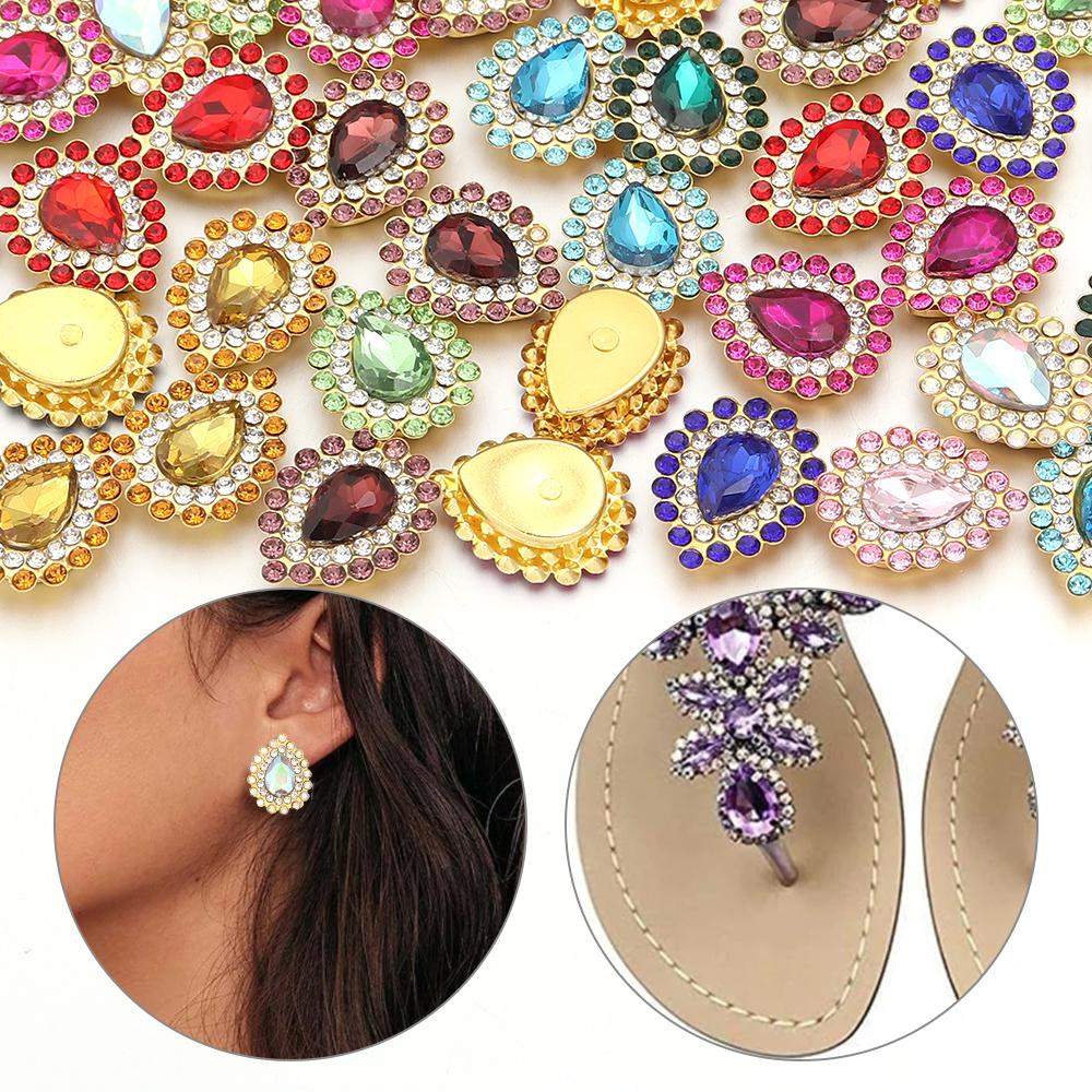 10pcs/lot Sunflower Waterdrop Rhinestones Metal Gold Claw Bottom Acrylic Rhinestones Beads DIY Earrings Headwear Jewelry Making