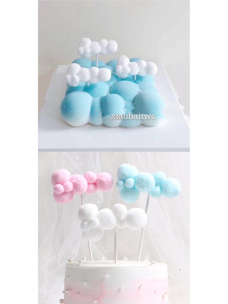 3D Cloud Cake Decorations: Dessert Flags & Fluffy Ball Inserts