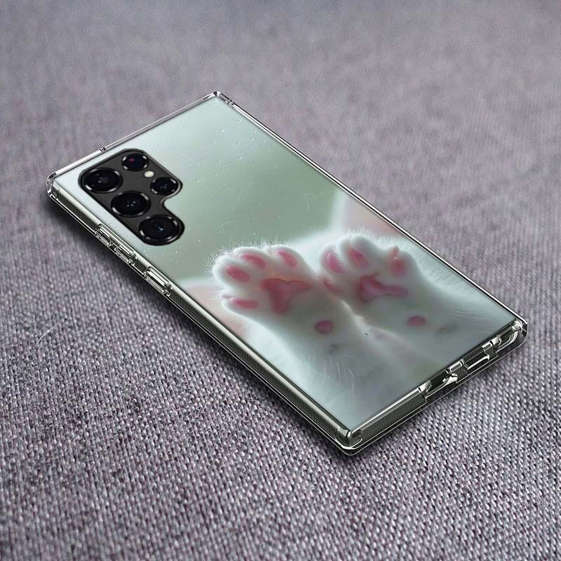 Pink Cat Hand Phone Case For Samsung Galaxy S24 S23 S21 S20 FE S22 S26 Ultra S25 Edge S10 Plus Cover Clear TPU Capa Shell Coque