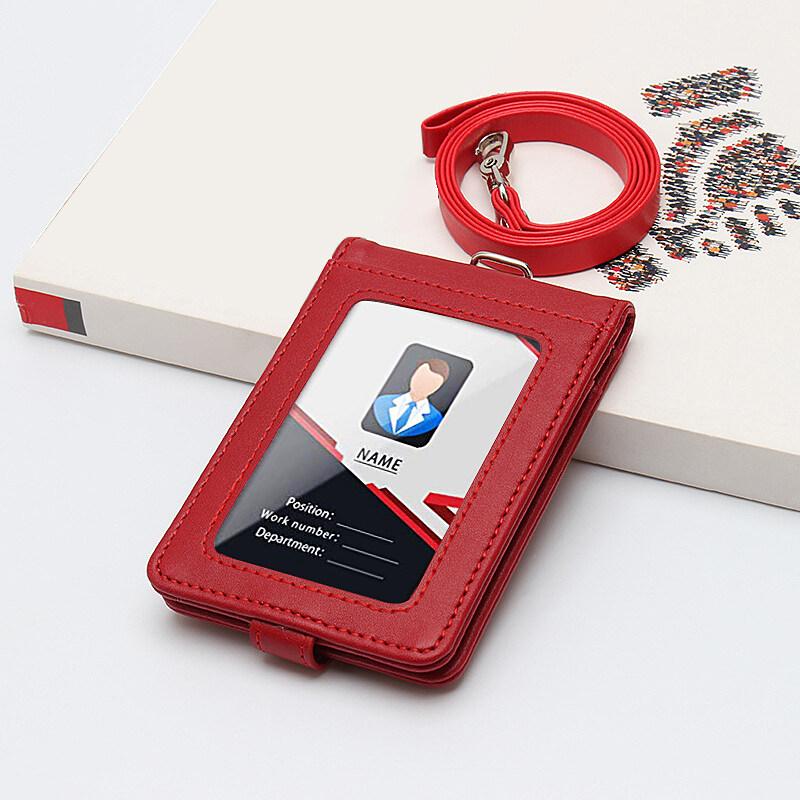 

Business Work Chest Card Credential Holder PU Leather Lanyard Rope Name Tag Multiple Cards Positions Hanging Neck Badge ID Card Cases червоний