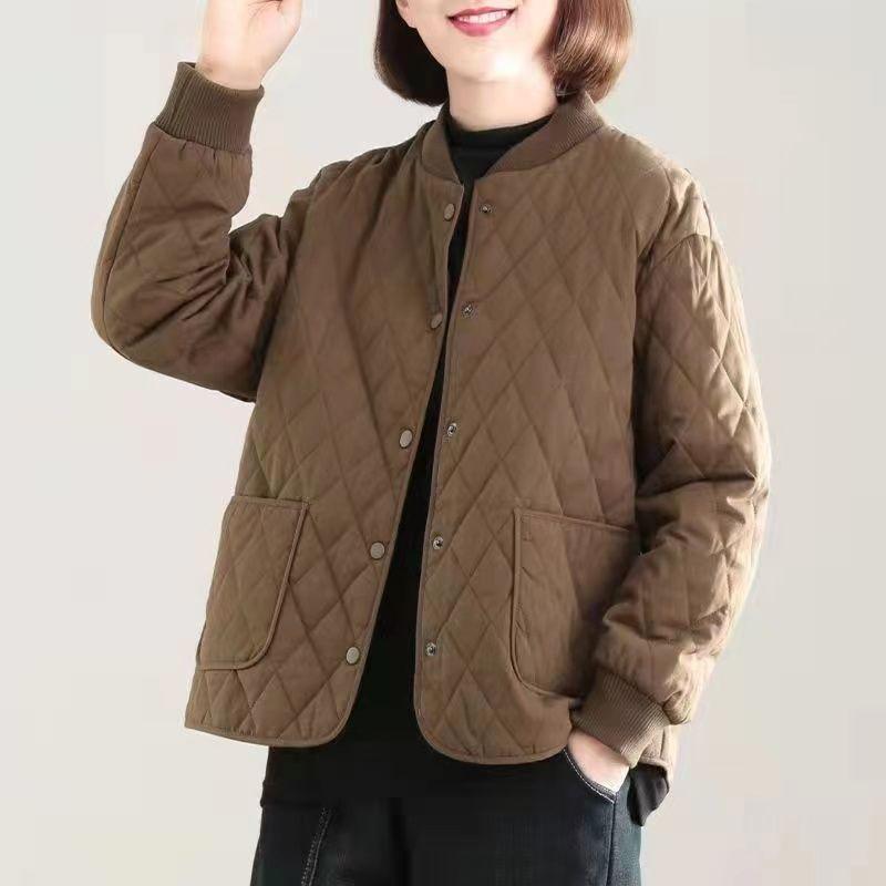 

Женская куртка в корейском стиле, свободная, повседневная, легкая, короткая, ромбовидной стежки, хлопковая с подкладкой, для зимы S