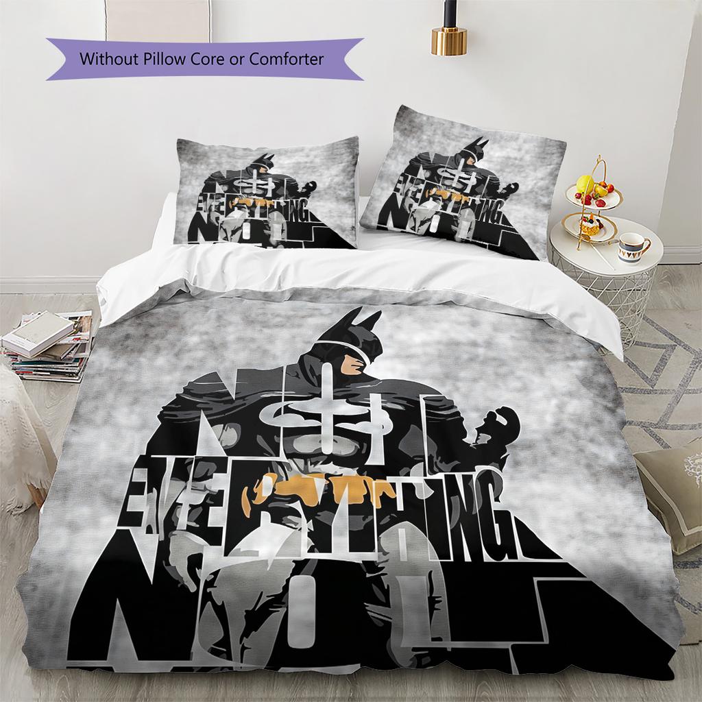 Batman Muster Bettwäsche Bettdecken-Set Heimdekoration Geschenk (1 Bettbezug + 2 Kissenbezüge (ohne Füllung))