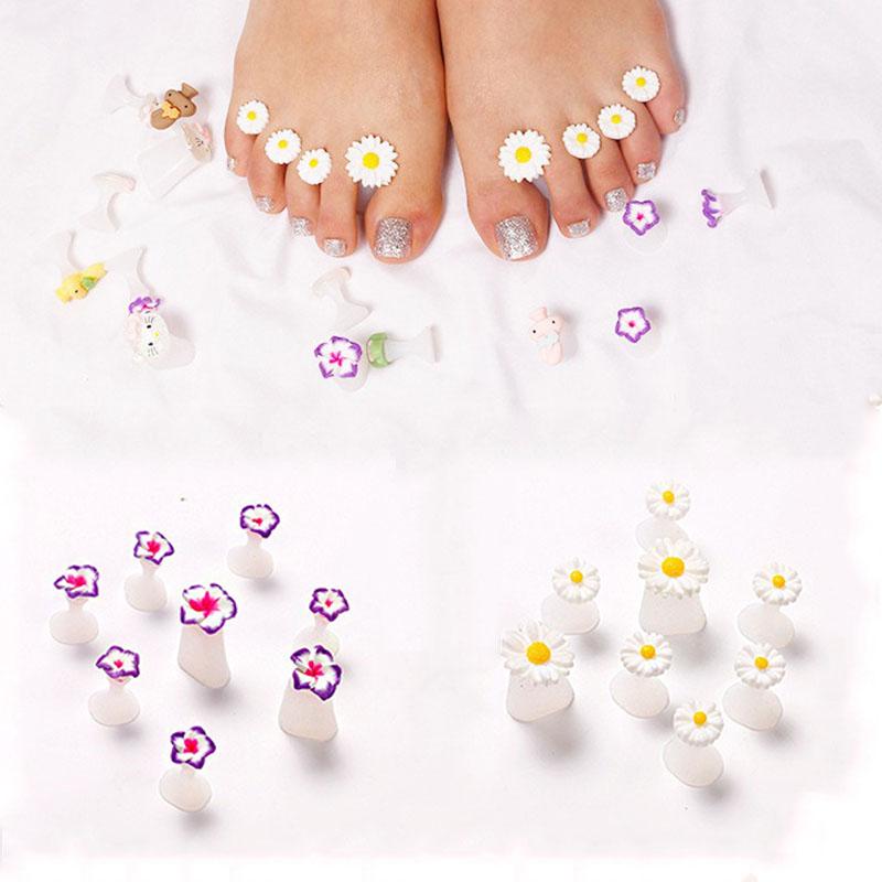 8pcs/Bag Soft Silicone Flower Perals Design Toe Separator for Pedicure Foot Splitter Flexible Finger Toe Separation Tool FZQ01
