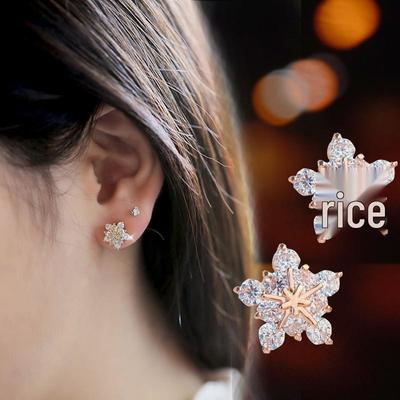 European & American Crystal Snowflake & Star Stud Earrings for Women - Cute & Simple Christmas Jewelry