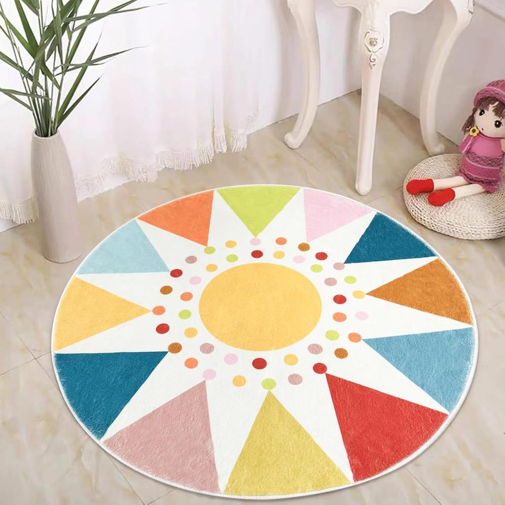Round Living Room Carpet Foldable Machine Washable Non-slip Rainbow Bohemian Style Bedroom Floor Mat Swivel Chair Special Rugs