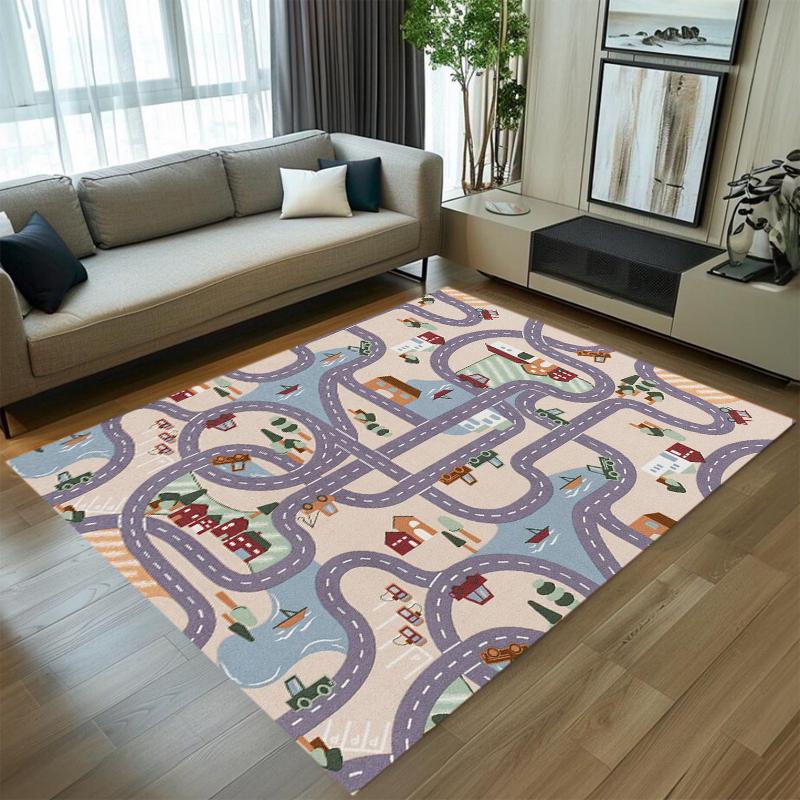 

Kids Urban City Road Map Play Rug, Interactive Traffic Track Carpet, Non-Slip Washable Play Mat for Toddler Bedroom Bedroom Rug 50cm x 80cm