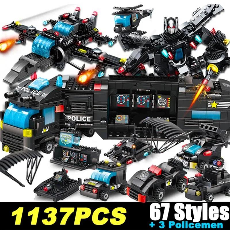 City Police Station SWAT Team Military Set Building Blocks Car Fighting Robot DIY Toy for Kids Birthday Boys Gifts