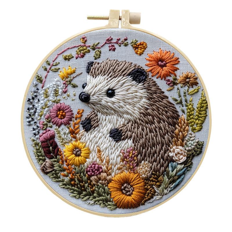 1Pc Hedgehog DIY Embroidery Handmade Fabric Material Kit in English, Suitable for Embroidery Hobby Beginners