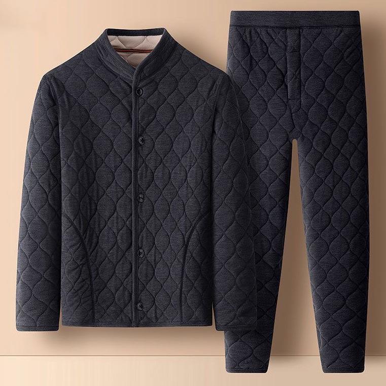 Coral Velvet Quilted Home Wear Set: Warm Fleece Pajamas for Middle-Aged and Elderly Men & Women