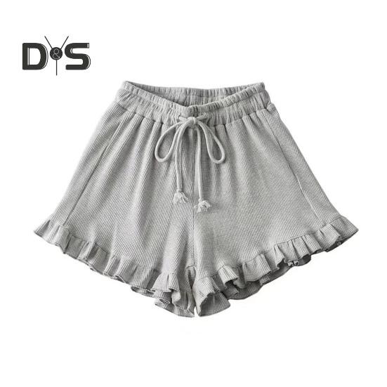 Dámské vaflové pletené šortky se stahovací šňůrkou, elastický pas, volánkové šortky, široké nohavice, splývavé šortky, ležérní letní outfit