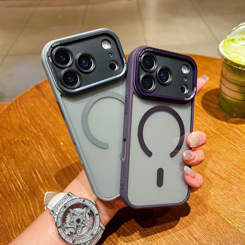 Magnetic Solid Color Metal Phone Case for iPhone 17 Pro Max, 16, 15, 14 PM – Unisex Hawk Eye Compatible.
