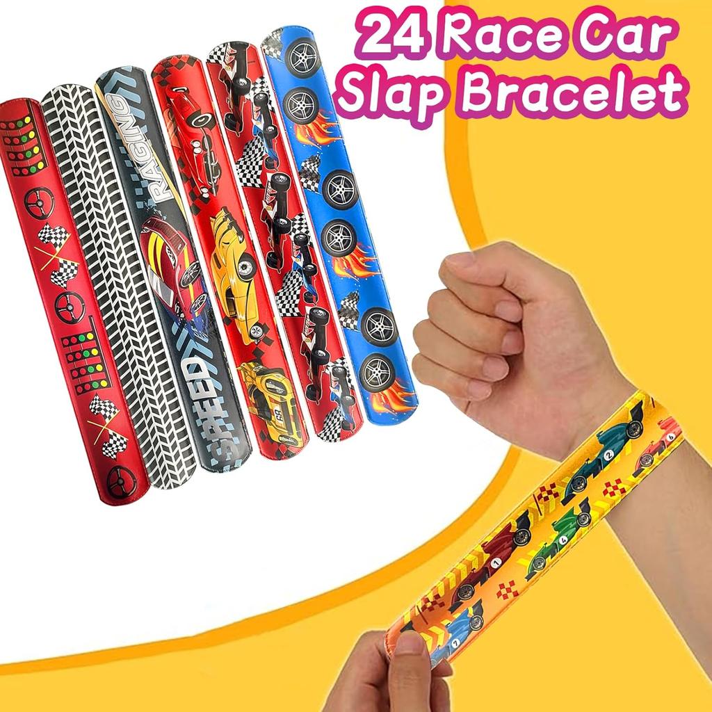 24 Pcs Race Car Party Decorations Favors Racing Bracelet Racing Wristbands Bracelet Checkered Slap Bracelets Dirt Bike Task Game Decorations Car