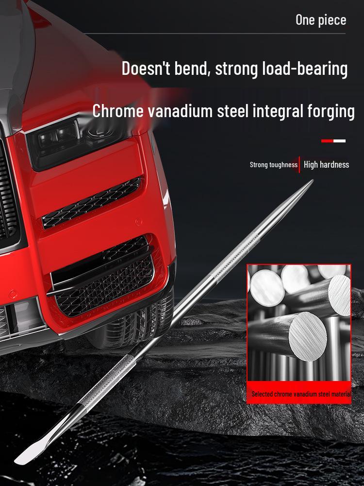 Multifunctional Steel Car Pry Bar: Truck Crowbar, Tire Knocking Bar, Flat Head Leverage Tool.