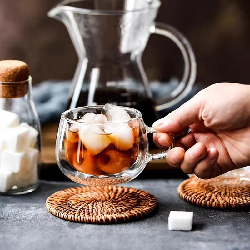180 ml doppelwandige Kaffeetassen aus Glas, 2er-/4er-Set, klare Espressotassen mit Henkel, hitzebeständige Glastasse für Milch, Latte, Tee