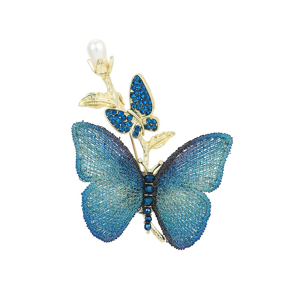 Elegant Butterfly Pearl Brooch: Chinese Style, Purple & Blue, High-End Fashion Accessory for Women