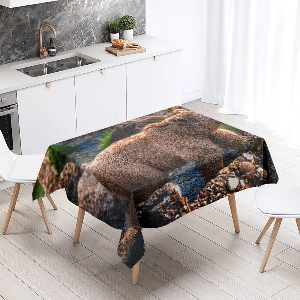 

Милая скатерть с большим медведем на открытом воздухе, для кемпинга, вечеринки, украшения стола в ресторане, водонепроницаемая, для кухни, нового дома 100x160cm